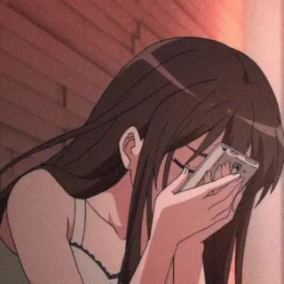 💻 82de7954 アニメ, 女の子, 悲しい, 泣く, 電話 telegram sticker