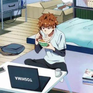 🐾 1cf039fe TOSHIBA Anime, Laptop, Ramen, Eten, Binnen, Kamer telegram sticker