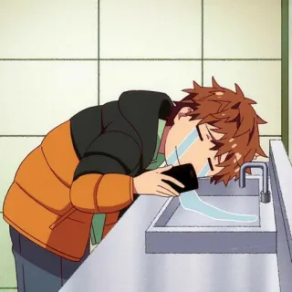 🐾 b4f40242 anime, huilen, verdrietig, telefoon, gootsteen, emotioneel telegram sticker