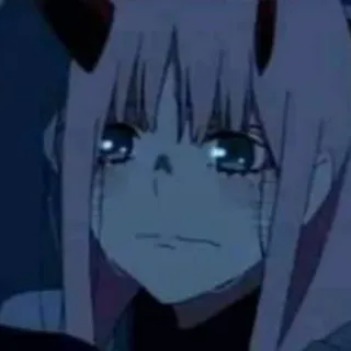 🥺 1db076d0 Zero Two Darling in the Franxx anime, Zero Two, Darling in the Franxx, sad, crying, horns telegram sticker