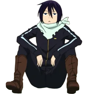 😒 efb98241 Yato Noragami anime, yato, noragami, scarf, sitting, character, japanese telegram sticker