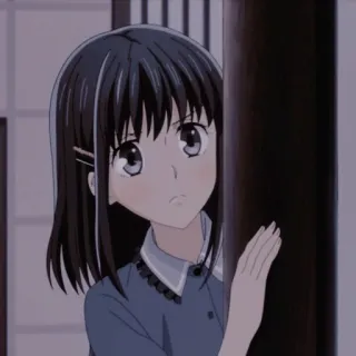 🥺 206d6d83 Аниме, Девушка, Любопытная, Подглядывание, Брюнетка, Портрет whatsapp sticker