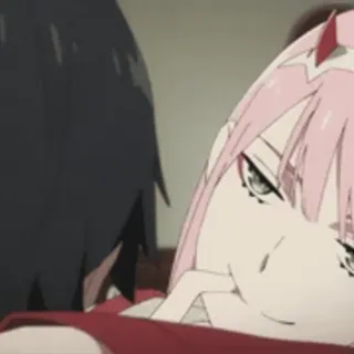 🖤 093a32fc Zero Two Darling in the Franxx Anime, Zero Two, Darling in the Franxx, cheveux roses, fille anime whatsapp sticker