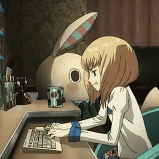 🖤 9d82f42e Anime, Ordinateur, Dactylographie, Clavier, Personnage whatsapp sticker
