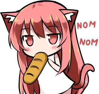 😀 71022b24 NOM NOM 애니메이션, 네코미미, 빵, 먹는, 카와이 telegram sticker