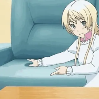 🛋 0e3dd1fe anime, chica, sofá, mesa, señalando whatsapp sticker