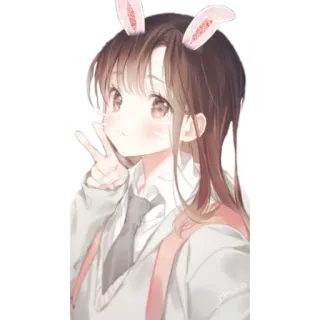 ✌️ a879363d anime, cewek, telinga kelinci, imut, simbol perdamaian, seragam sekolah telegram sticker