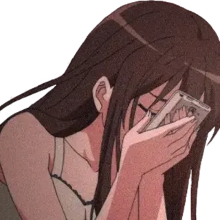 😓 adc97ab3 gadis anime, menangis, sedih, telepon, emosional, stiker, manga, kartun telegram sticker
