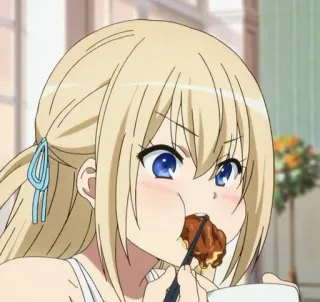 ✨ f92dded8 anime, comendo, cabelo loiro, fofo whatsapp sticker