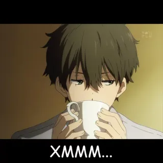 🤔 baa0b37f XMMM... anime, coffee, drinking, character telegram sticker