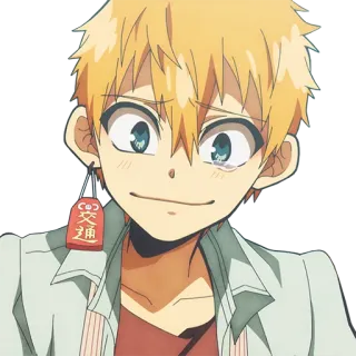 😊 f13ee08e Minamoto Kou Toilet-bound Hanako-kun anime, manga, capelli biondi, orecchino telegram sticker