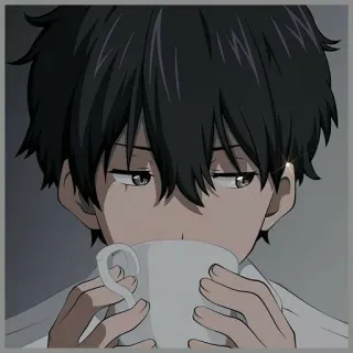 😇 0a50f0af anime, boy, drinking, mug, kawaii, cute telegram sticker