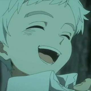 😂 2ad608da Norman The Promised Neverland anime, character, smiling, boy, white hair, manga, the promised neverland, norman telegram sticker