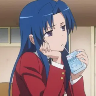 🍥 b58f8733 anime, cartoon, girl, drinking, red jacket, blue hair telegram sticker