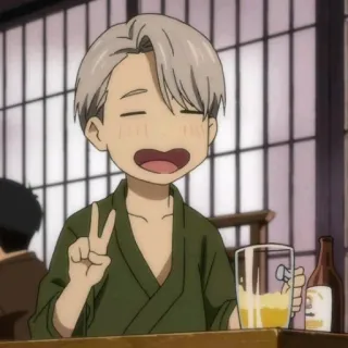 🌈 017ec799 Anime, Cartoon, Personnage, Signe de paix, Joyeux, Boire telegram sticker