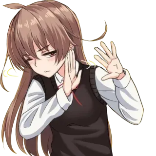 🛑 d81d8cc6 anime, ragazza, disgusto, disapprovazione, mano, gesto, capelli castani, serio telegram sticker