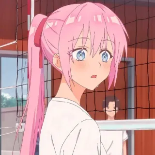 😮 0da2a4bc anime, girl, pink hair, volleyball, cute telegram sticker