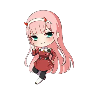 😊 78e0143c Zero Two Darling in the Franxx 애니메이션, 만화, 캐릭터, 팬아트, 치비, 귀여운, 제로투, 달링 인 더 프랑키스 whatsapp sticker