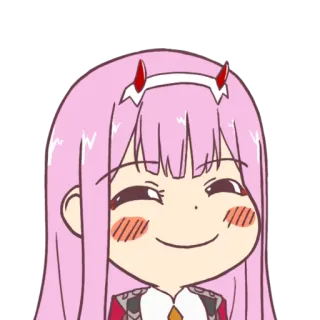 🥴 ff10103e Zero Two Darling in the Franxx 애니메이션, 제로투, 달링 인 더 프랑키스, 귀여운, 캐릭터, 미소, 분홍머리 whatsapp sticker