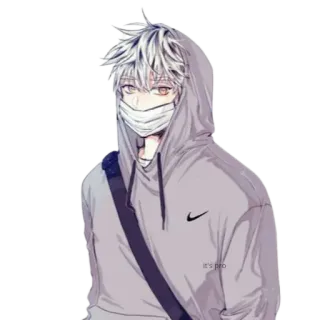 😎 cdbeadd2 it's pro Anime, Máscara, Sudadera con capucha, Personaje, Gris, Retrato, Arte telegram sticker