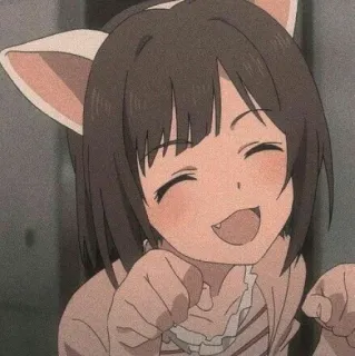 😄 b03141ac anime, telinga kucing, kartun, tersenyum, imut, gadis whatsapp sticker