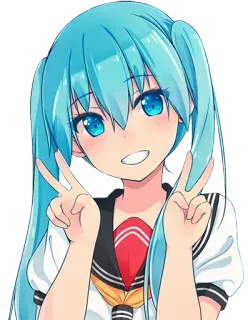 ✌ f00c8aee anime, chica, paz, pelo azul, linda, uniforme escolar whatsapp sticker
