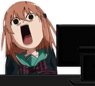 😨 61345307 аниме, удивлен, в шоке, восклицание, компьютер, мем telegram sticker