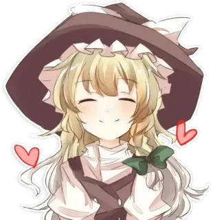 😊 77098a5b аниме, мультфильм, девушка, мило, сердечки, шляпа, лента, блондинка telegram sticker