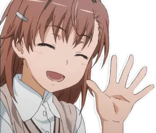 👋 d55d7cee Misaka Mikoto A Certain Scientific Railgun Аниме, девушка, машет, весёлая, милая telegram sticker