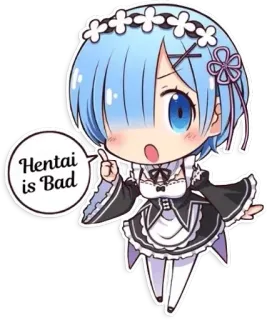 ❌ e47d6f4e Rem Re:Zero Hentai is Bad Аниме, Чиби, Горничная, Милый, Каваий, Стикер, Рем telegram sticker