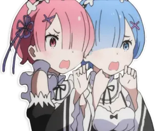 😨 f41bf9a6 Ram, Rem Re:Zero Аниме, Манга, Re:Zero, Рам, Рем, в шоке, удивлен telegram sticker