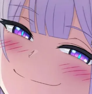 🍑 4da8221e anime, sombong, wajah, senyum, rambut ungu telegram sticker