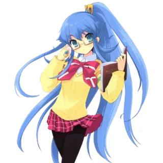 📙 3728340e 动漫, 女孩, 蓝头发, 眼镜, 女学生, 书, 卡通 telegram sticker