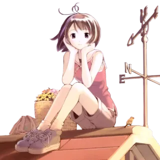 🤔 5abf1050 动漫女孩, 坐着, 可爱, 平静, 插图 telegram sticker