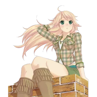 🤔 71e1fc92 动漫, 女孩, 可爱, 角色, 坐着, 金发 telegram sticker