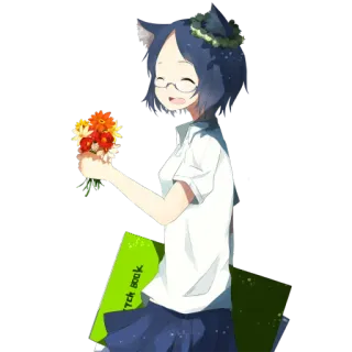 🌹 9d3b5004 sketch book 动漫女孩, 猫耳, 速写本, 花, 校服, 绘画, 艺术, 可爱 telegram sticker