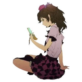 😔 aa111391 动漫女孩, 发短信, 卡通, 插图, 手机, 坐着 telegram sticker