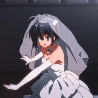 😈 0687247d Rikka Takanashi Love, Chunibyo & Other Delusions anime, rika takanashi, bride, wedding dress, chuunibyou, anime girl telegram sticker
