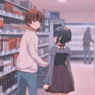 😕 97906c84 anime, shopping, supermarket, cute, cartoon, couple telegram sticker