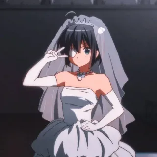 ✌️ f747de76 anime, girl, bride, wedding, dress, eye patch, peace sign telegram sticker