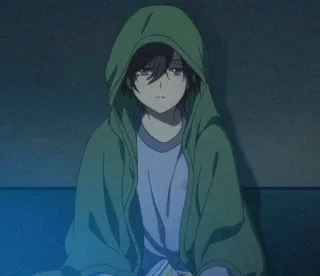 🌟 40c8e148 Anime, Chłopak, Bluza z kapturem, Smutny, Zmęczony telegram sticker