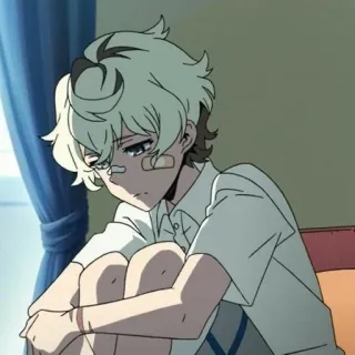 🌟 9eefac95 anime, chłopak, smutny, plaster, kreskówka telegram sticker