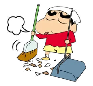 😤 6c620c26 Shin-chan Crayon Shin-chan cartoon, anime, cleaning, broom, Shin-chan whatsapp sticker