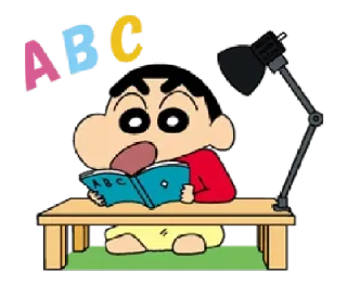 🎒 9ae7c040 Shin-chan ABC Shin-chan, learning, studying, cartoon, anime, alphabet, ABC whatsapp sticker