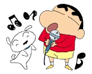 🎤 b9b65b11 Shin-chan Nohara Crayon Shin-chan anime, cartoon, dog, microphone, singing, crayon shin-chan whatsapp sticker