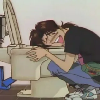 🤗 605d5041 anime, dronken, ziek, overgeven, toilet, cartoon whatsapp sticker