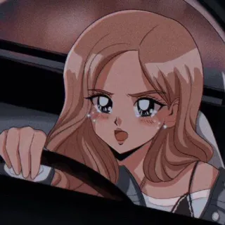 😒 324a8e79 Anime meisje, Cartoon, Rijden, Huilend, Verdrietig telegram sticker