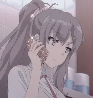 😒 5c8aef92 anime, meisje, glitter, telefoon, schattig, cartoon, illustratie telegram sticker