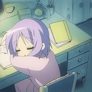 💤 621f4e5a animé, fille, endormie, bureau, fatiguée, études whatsapp sticker