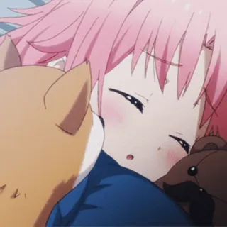 💤 6e487fad fille anime, cheveux roses, chien, qui dort, mignon, dessin animé whatsapp sticker